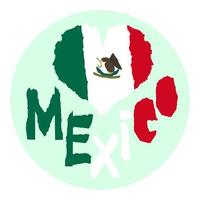 kärlek Mexiko, amerika. årgång nationell flagga i silhuett av hjärta trasig papper grunge textur stil. oberoende dag bakgrund. Bra aning för retro bricka, baner, t-shirt grafisk design. vektor