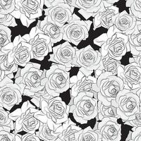 schöne schwarze, graue und weiße Rosenblume, nahtloses Muster. botanische handgezeichnete Silhouette. flache Stilisierungsfarbe vektor
