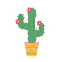 Mexiko-Kaktus im Topf mit Blumen. Illustration für Hintergründe, Cover und Verpackungen. Bild kann für Grußkarten, Poster, Aufkleber und Textilien verwendet werden. isoliert auf weißem Hintergrund. vektor