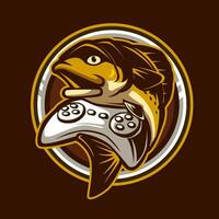 fisk joystick maskot logotyp gaming illustration vektor