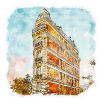 architektur paris frankreich aquarellskizze handgezeichnete illustration vektor