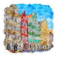 landshut deutschland aquarell skizze handgezeichnete illustration vektor