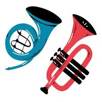 samling av tecknad serie musik instrument. trumpet vektor illustration