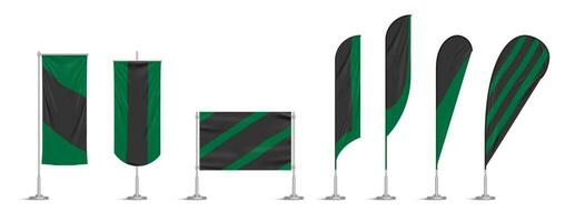 grüne und schwarze Vinylflaggen und Banner an der Stange vektor