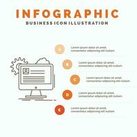 Konto. Profil. Bericht. bearbeiten. Aktualisieren Sie die Infografik-Vorlage für Website und Präsentation. Linie graues Symbol mit orangefarbener Infografik-Stil-Vektorillustration vektor