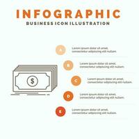 Kasse. Dollar. Finanzen. Mittel. Geld-Infografik-Vorlage für Website und Präsentation. Linie graues Symbol mit orangefarbener Infografik-Stil-Vektorillustration vektor