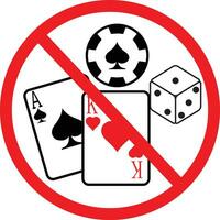 Nej hasardspel förbjuden tecken på vit bakgrund. kasino förbjuden symbol. platt stil. vektor