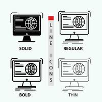 Information. Inhalt. Entwicklung. Webseite. Web-Symbol in dünn. regulär. fette Linie und Glyphenstil. Vektor-Illustration vektor