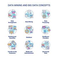 data brytning och stor data begrepp ikoner uppsättning. databas analys aning tunn linje Färg illustrationer. arrangemang, bearbetning. isolerat symboler. redigerbar stroke. vektor