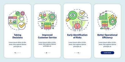 fördelar av stor data bearbetning onboarding mobil app skärm. iot genomgång 4 steg grafisk instruktioner sidor med linjär begrepp. ui, ux, gui mall. vektor