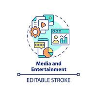 Symbol für Medien- und Unterhaltungskonzept. große datenanwendung abstrakte idee dünne linie illustration. Content-Optimierung. isolierte Umrisszeichnung. editierbarer Strich. vektor