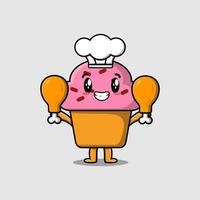 Cartoon-Cupcake-Koch mit zwei Hähnchenschenkeln vektor