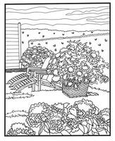 Malbuch. Illustration zum Ausmalen mit Gartenblumen. Kunstrichtung. Kunsttherapie. schwarz-weißer Vektorhintergrund. vektor