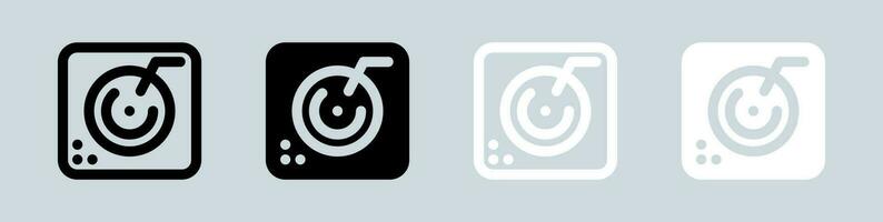 skivspelare ikon uppsättning i svart och vit. dj tecken vektor illustration.
