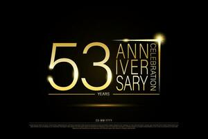 53 år gyllene årsdag guld logotyp på svart bakgrund, vektor design för firande.