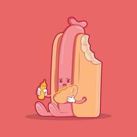 Trauriger Hotdog, der sich vektorgrafik klebt. Essen, lustiges Designkonzept. vektor