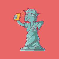 frihet staty tar en selfie vektor illustration. rolig, inspiration, social design begrepp.