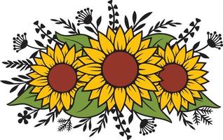 florale sonnenblumen und pflanzenvektorillustration vektor