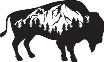 Amerikanischer Bison und Berg - Jagddesign. Büffel-Symbol. Vektor-Illustration. vektor