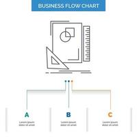 design. layout. sida. skiss. skiss företag strömma Diagram design med 3 steg. linje ikon för presentation bakgrund mall plats för text vektor