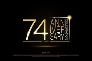 74 år gyllene årsdag guld logotyp på svart bakgrund, vektor design för firande