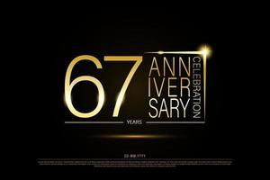 67 år gyllene årsdag guld logotyp på svart bakgrund, vektor design för firande