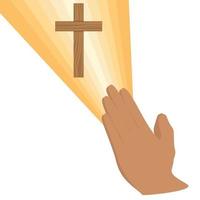 bön- händer med kristen korsa symbol. vektor illustration.