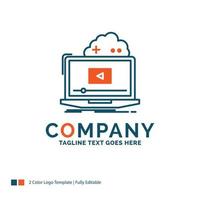 Wolke. Spiel. online. streamen. Video-Logo-Design. blaues und orangefarbenes Markendesign. Platz für den Slogan. Business-Logo-Vorlage. vektor