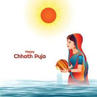 Lycklig chhath puja Semester bakgrund för Sol festival av Indien vektor