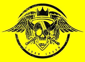 Piratenschädel-Logo mit zwei gekreuzten Schwertern und zwei Flügeln für Hemd- und Tattoo-Designzwecke