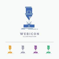 Schneiden. Ingenieurwesen. Herstellung. Laser. Stahl 5-Farben-Glyphen-Web-Icon-Vorlage isoliert auf Weiß. Vektor-Illustration vektor