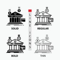 Bank. Zahlungen. Banken. finanziell. Geld-Symbol in dünn. regulär. fette Linie und Glyphenstil. Vektor-Illustration vektor