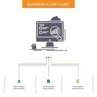 analyser. styrelse. presentation. bärbar dator. statistik företag strömma Diagram design med 3 steg. glyf ikon för presentation bakgrund mall plats för text. vektor