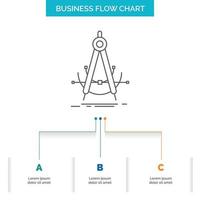 Präzision. genau. Geometrie. Kompass. Messung Business Flow Chart-Design mit 3 Schritten. Liniensymbol für Präsentation Hintergrundvorlage Platz für Text vektor