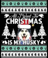 Weihnachten und Husky, Hunde-T-Shirt-Design mit Weihnachten vektor