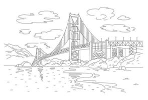 Brücke Golden Gate über die Meerenge. eine der bekanntesten Brücken der Welt. Stadt San Francisco. vektorlineare flache illustration. Handskizze vektor