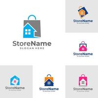 Satz von Shop-Home-Logo-Design-Konzept-Vektor. Immobilien-Logo der Geschäftsagentur. Logo-Design-Vorlage für Möbelgeschäfte vektor