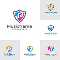 uppsättning av skydda musik logotyp vektor ikon illustration. musik logotyp design mall