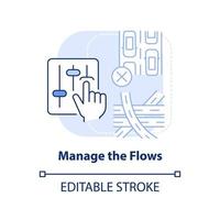 Flows verwalten hellblaues Konzeptsymbol. Verkehrsordnungen. Bewältigung der Überfüllung der abstrakten Idee, dünne Linie Illustration. isolierte Umrisszeichnung. editierbarer Strich. vektor