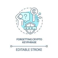 Symbol für das türkisfarbene Konzept der Krypto-Keyphrase vergessen. allgemeine blockchain-fehler abstrakte idee dünne linie illustration. isolierte Umrisszeichnung. editierbarer Strich. vektor