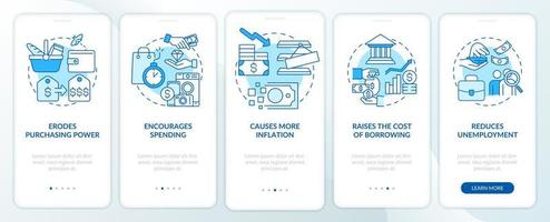 auswirkungen des inflationsblauen onboarding-bildschirms der mobilen app. Komplettlösung 5 Schritte editierbare grafische Anweisungen mit linearen Konzepten. ui, ux, gui-Vorlage. vektor