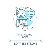 använda sig av handel bots turkos begrepp ikon. flera olika plattformar. kryptovaluta dricks abstrakt aning tunn linje illustration. isolerat översikt teckning. redigerbar stroke. vektor