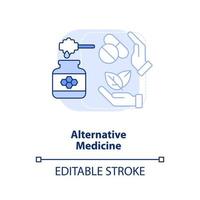 alternativ medicin ljus blå begrepp ikon. typ av sjukvård närma sig abstrakt aning tunn linje illustration. isolerat översikt teckning. redigerbar stroke. vektor