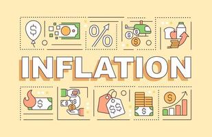 Inflation Wortkonzepte gelbe Fahne. steigende Preise. Infografiken mit bearbeitbaren Symbolen auf farbigem Hintergrund. isolierte Typografie. Vektorillustration mit Text. vektor