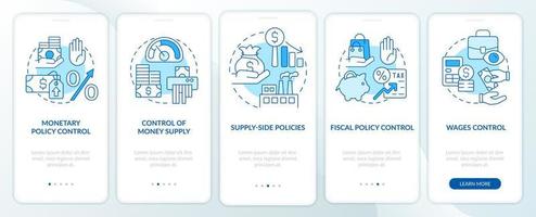 kontrolle der inflation blauer onboarding-bildschirm der mobilen app. Komplettlösung 5 Schritte editierbare grafische Anweisungen mit linearen Konzepten. ui, ux, gui-Vorlage. vektor