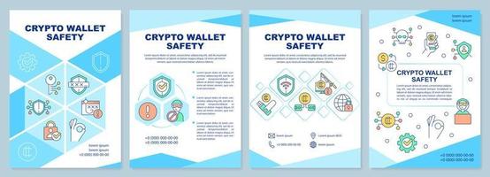 crypto plånbok säkerhet blå broschyr mall. mynt lagring. folder design med linjär ikoner. redigerbar 4 vektor layouter för presentation, årlig rapporterar.