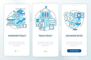 Inflation verursacht blauen Onboarding-Bildschirm der mobilen App. Wirtschaftskrise Walkthrough 3 Schritte bearbeitbare grafische Anweisungen mit linearen Konzepten. ui, ux, gui-Vorlage. vektor