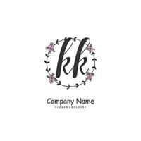 kk Anfangshandschrift und Signatur-Logo-Design mit Kreis. schönes design handgeschriebenes logo für mode, team, hochzeit, luxuslogo. vektor