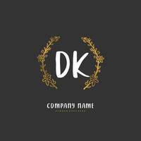 dk Anfangshandschrift und Signatur-Logo-Design mit Kreis. schönes design handgeschriebenes logo für mode, team, hochzeit, luxuslogo. vektor