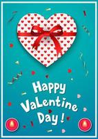 Valentinstag-Grußkarte mit Geschenkbox und roter Schleife vektor